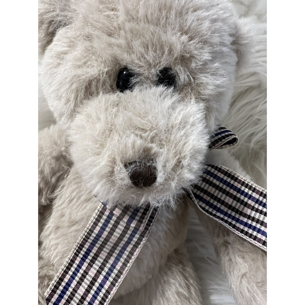Burton + Burton Grey‎ Teddy Bear Plush Baby Soft Checked Bow Stuffed Animal 10"